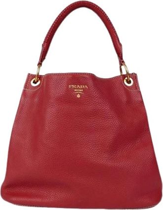 Prada Pre-owned Handbags, female, Red, Size: ONE SIZE Pre-owned Vitello Hobo Shoulder Bag