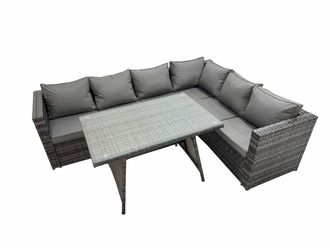 Fimous Patio Furniture Sets with Dining Table Corner Sofa Set Dark Grey Mixed