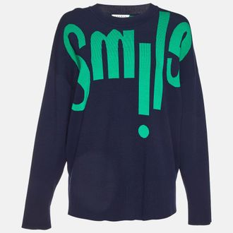 Sandro Blue/green Smile Intarsia Knit Crewneck Sweater
