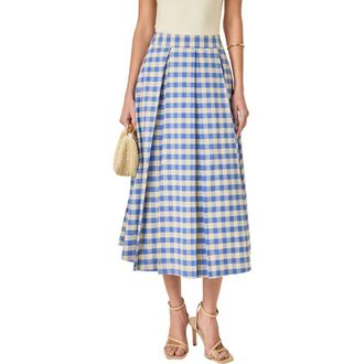 English Factory Checked Cotton Maxi Skirt in Blue Plaid Multi at Nordstrom, Size Medium