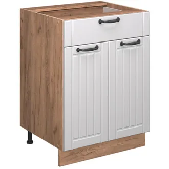 Vicco Mueble Bajo De Cocina Fame-line, Blanco Casa De Campo, 60 Cm Con Caj&oacute;n, Et Antracita, Vicco