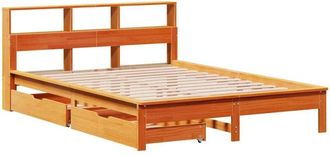 vidaXL Cama Con Estanter&iacute;a Sin Colch&oacute;n Madera Maciza Marr&oacute;n 135x190cm Vidaxl