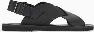 Emporio Armani Mens Back Strap Leather Sandals Black - Size: 10