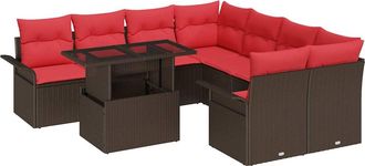vidaXL Conjunto De Sof&aacute; De Jard&iacute;n 9 Uds. Marr&oacute;n Rat&aacute;n Sint&eacute;tico Vidaxl