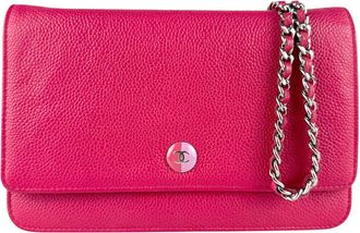 Chanel Pink Grained Calfskin Chain/Shoulder Wallet (Pre-Owned)