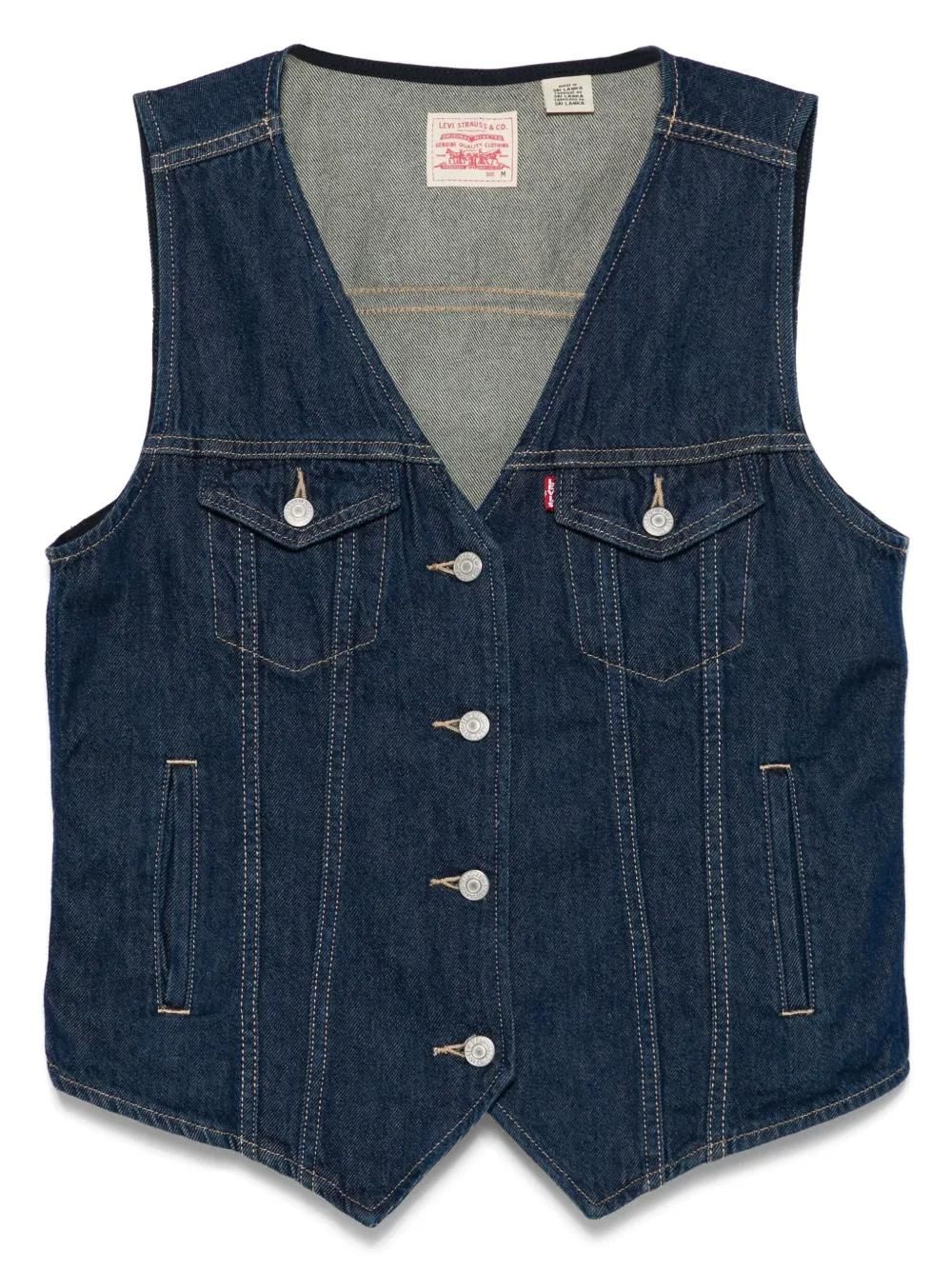 アウターその他 LEVI'S Woman Waistcoat Blue 001T9 0003 Levi's - Waistcoat for Woman - Blue - 001T9-0003 | FRMODA.COM