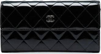 Chanel 2013-2014 Large CC Quilted Patent Flap Wallet long wallets - Black