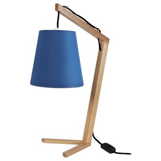 Tosel L&aacute;mpara de mesapied madera Alt.51cm natural Pantalla: azul