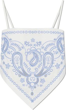 Self Portrait Sleeveless Tops, female, White, Size: 2XS Embroidered Linen Top