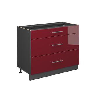 Vicco Mueble Bajo De Cocina Fame-line, Rojo Burdeos Alto Brillo/antracita, 100 Cm Sin Encimera, Vicco
