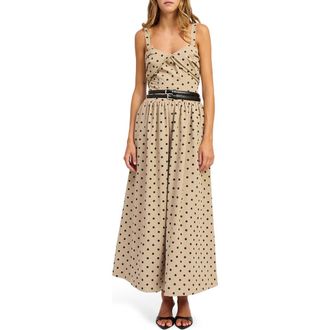 En Saison Hatley Polka Dot Belted Maxi Dress in Tan Black at Nordstrom, Size Large