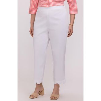 Foxcroft Elaine Scallop Hem Cotton Blend Crop Pants in White at Nordstrom, Size X-Large