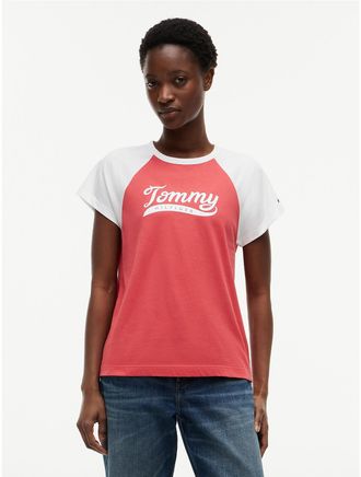Tommy Hilfiger Womens Varsity Logo Raglan T-Shirt - Vintage Red - XXL