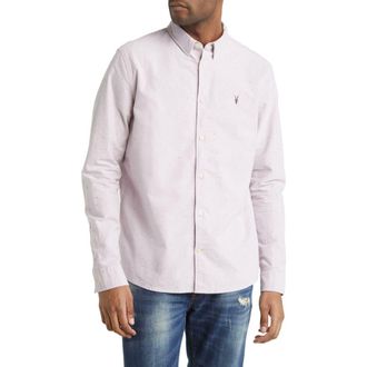 AllSaints Childers Relaxed Fit Organic Cotton Button-Up Shirt in Ash Pink at Nordstrom Rack, Size Large