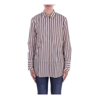 Fay Overhemden, Dames, Bruin, L, Katoen, Groen Logo Overhemd Slim Fit