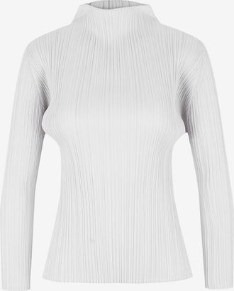 Issey Miyake Langarm-Top mit Stehkragen aus plissiertem Cr&ecirc;pe