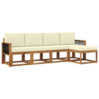 vidaXL Conjunto De Sof&aacute;s De Exterior 5 Pcs Natural Y Crema Poli&eacute;ster Vidaxl