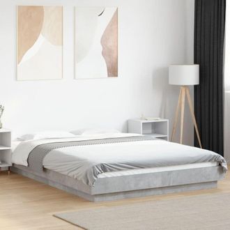 vidaXL Vidaxl - Estructura Cama Con Luces Led Madera Gris Hormig&oacute;n 135x190 Cm