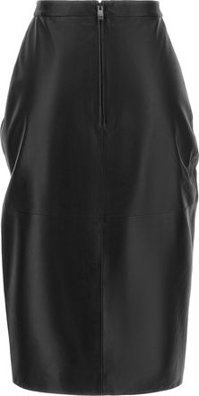 Balmain Asymmetrical Drape Leather Skirt - Black