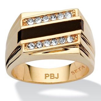 Palm Beach Jewelry Mens Emerald-Cut Genuine Onyx Crystal Accent Gold-Plated Classic Ring
