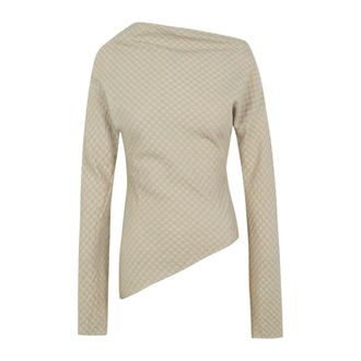 Cortana Nuna, top in beige jacquard checkered pattern