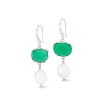 Dower & Hall Green Onyx Pebble & Pearl Drop Earrings