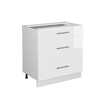 Vicco Mueble Bajo De Cocina Fame-line, Blanco Alto Brillo, 80 Cm Con 3 Cajones, Sin Encimera Vicco