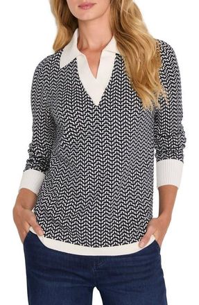Nic+Zoe Two-Tone Jacquard Cotton Blend Sweater in Indigo Multi at Nordstrom, Size X-Small
