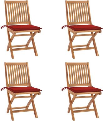 vidaXL Vidaxl - Sillas De Jard&iacute;n Plegables 4 Uds Madera Maciza Teca Con Cojines