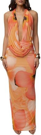 JLUXLABEL Dawn Draped Maxi Dress in Orange at Nordstrom, Size Medium