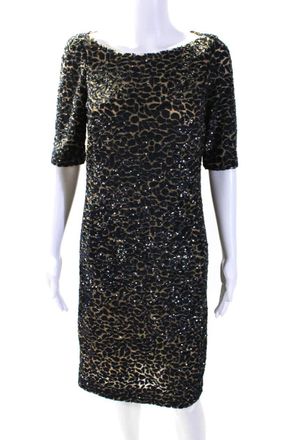 Michael Kors Womens Short Sleeve Mesh Sequin Dress Brown Navy