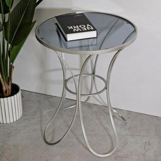 Dmora Dmora - Tavolino Da Salotto Bistrica, Tavolo Basso Da Caff&egrave;, Portariviste Per Divano, Ripiano Da Soggiorno, 56x56 H68 Cm, Argento