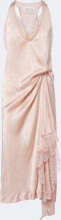 Maison Margiela Gathered lace-trimmed satin slip dress