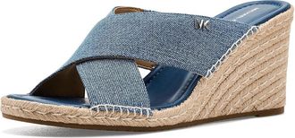 Michael Kors Kenzie Wedge Sandals Womens Wedge Shoes New Horizon Wash : 9.5 M, Leather