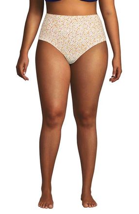 Lands End Chlorine Resistant Pinchless High Waisted Bikini Bottoms in Egret/yellow Multi Floral at Nordstrom, Size 26W