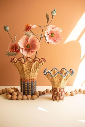 Kalalou Set Of Two Twisted Paper Vases With Ruffled Rims