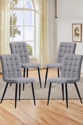 Living and Home 4pcs Tufted Modern Armless Dining Chairs Upholstered Dressing Chairs in Grey