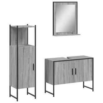 Berkfield Home 3 Piece Bathroom Cabinet Set Grey Sonoma Engineered Wood