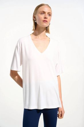 Joseph Ribkoff V-Neck Elbow Tunic Top In Vanilla