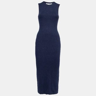 Victoria Beckham Navy Blue Knit Ribbed Sleeveless Maxi Dress