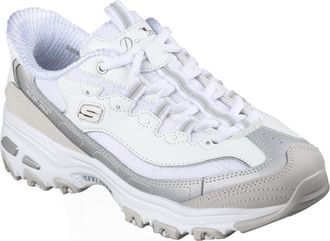 Skechers Womens DLites Smooth Nostalgia Sneaker, White Leather/Duraleather/Mesh/Silver Trim, 6.5 UK
