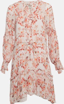 AllSaints Multicolor Floral Print Crinkled Chiffon Ava Momo Mini Dress