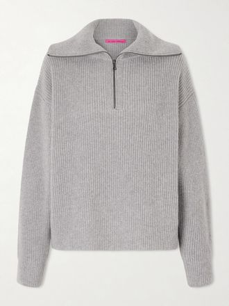 The Elder Statesman Pullover A Collo Alto In Cashmere A Coste Con Mezza Zip Runyon - Argento