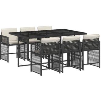 vidaXL Vidaxl - Set De Comedor De Jard&iacute;n 7 Pzas Y Cojines Rat&aacute;n Sint&eacute;tico Negro