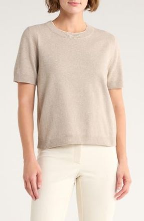 Vince Camuto Contrast Detail Short Sleeve Sweater in Light Heather Taupe at Nordstrom Rack, Size Large P