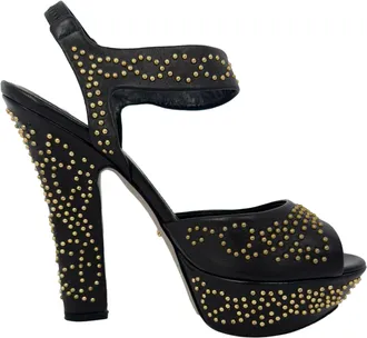 Sergio Rossi Studded Platform Ankle Strap Sandals in Black Leather