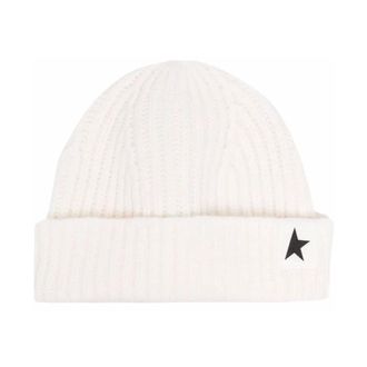 Golden Goose Beanies, unisex, White, Size: S Star Patch Ribbed Beanie