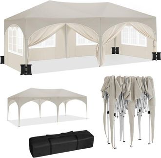Woltu Woltu - Cenador De Jard&iacute;n 3 X 6 M, Impermeable Protecci&oacute;n Uv, Para Bodas, Eventos Y Barbacoas, Gris + Juego De 4 Sacos De Arena