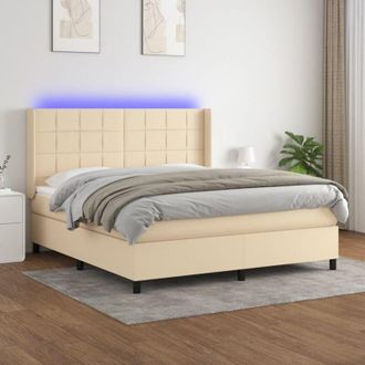 vidaXL Vidaxl - Cama Box Spring Colch&oacute;n Y Luces Led Tela Crema 160x200 Cm