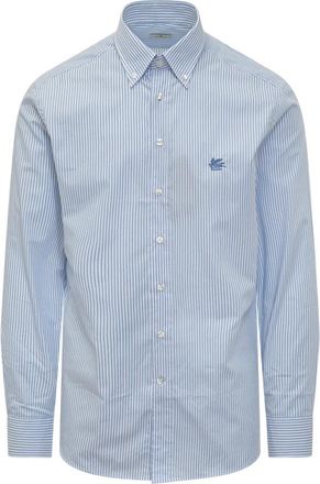 Etro Gestreept overhemd met knoopsluiting - Heren - Casual Overhemden - Blauw - 2XL - Katoen - Overhemden